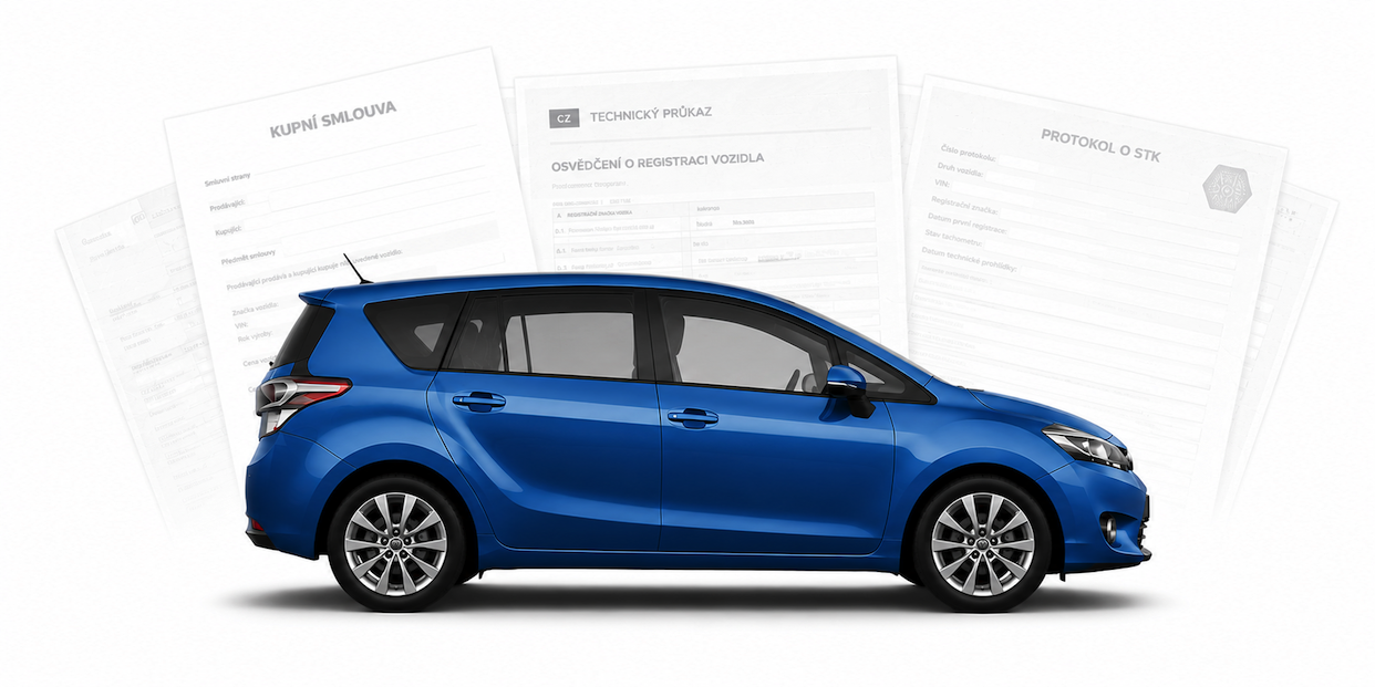 Jak prodat auto bezpečně a jednoduše – ilustrační obrázek vozidla a dokumentů potřebných k prodeji auta
